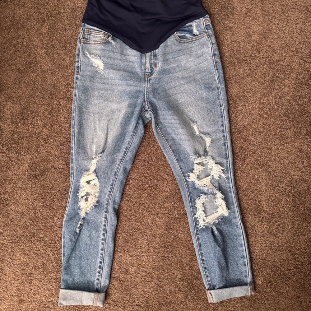 Stylish Blue Maternity Distressed Jeans